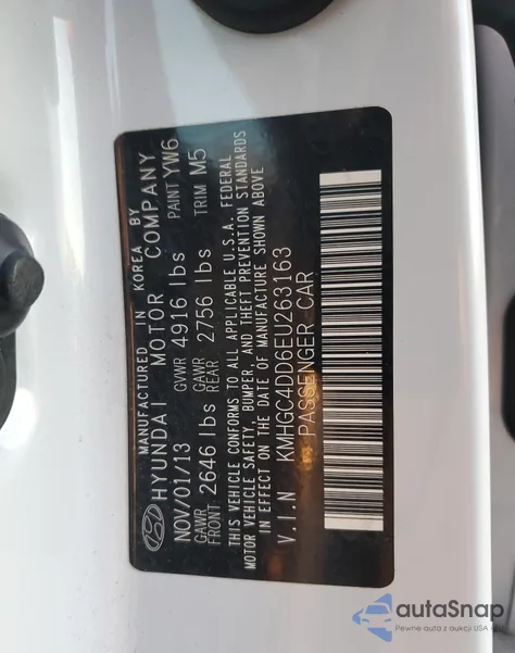 2014 Hyundai Genesis 3.8L from USA, damaged, VIN KMHGC4DD6EU263163